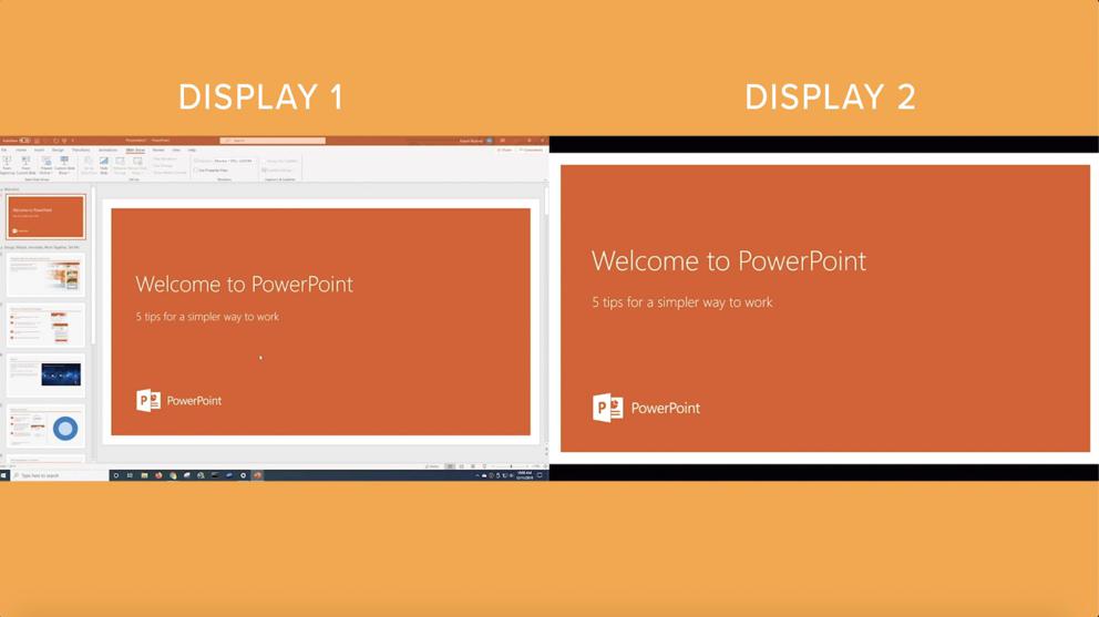 Display 2 showing a slideshow while display 1 allows a user to work on the slide