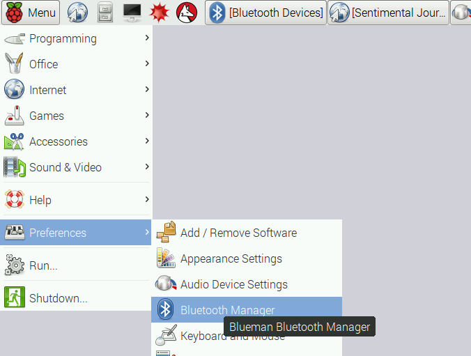 Opening the Bluetooth Manager Window