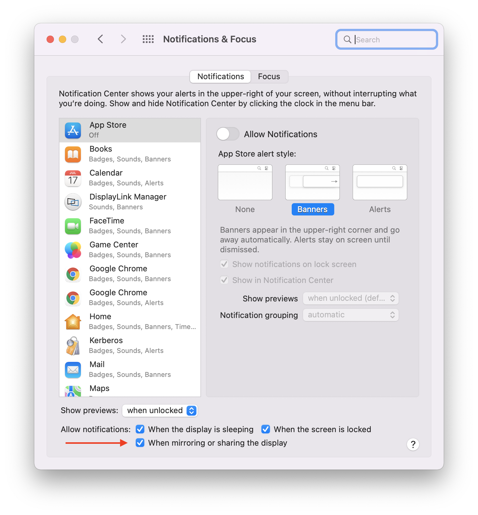 macOS 12 Monterey Notification Settings