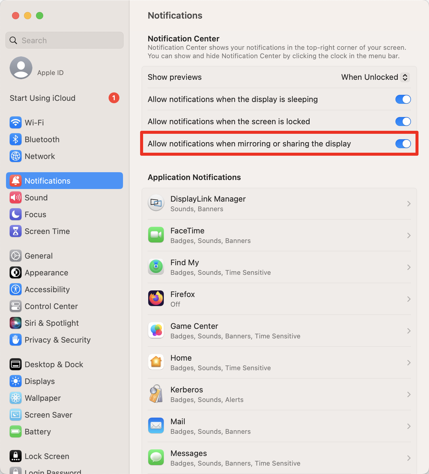 macOS 13 System Settings Notifications