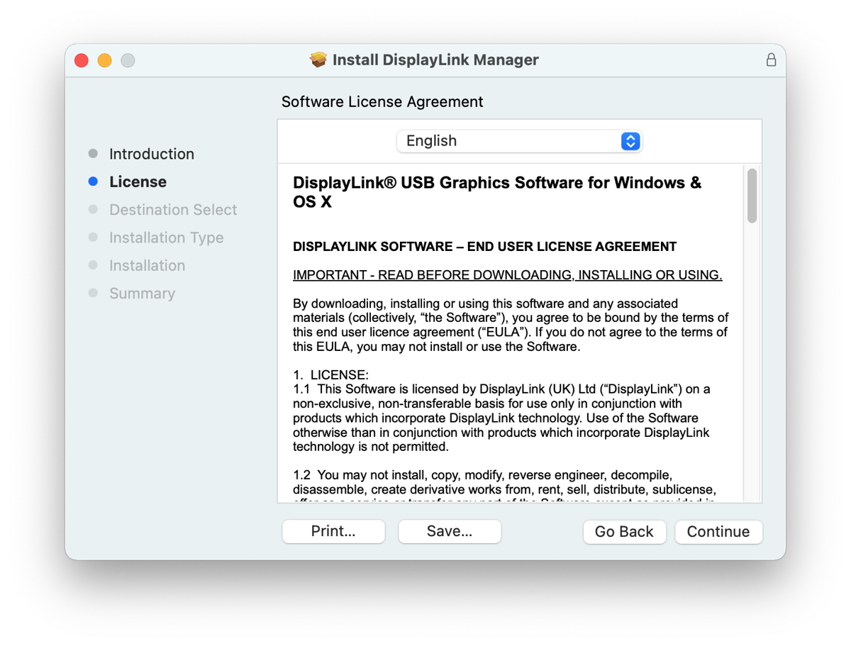 DisplayLink Manager App Installation Instructions for macOS 11 or macOS