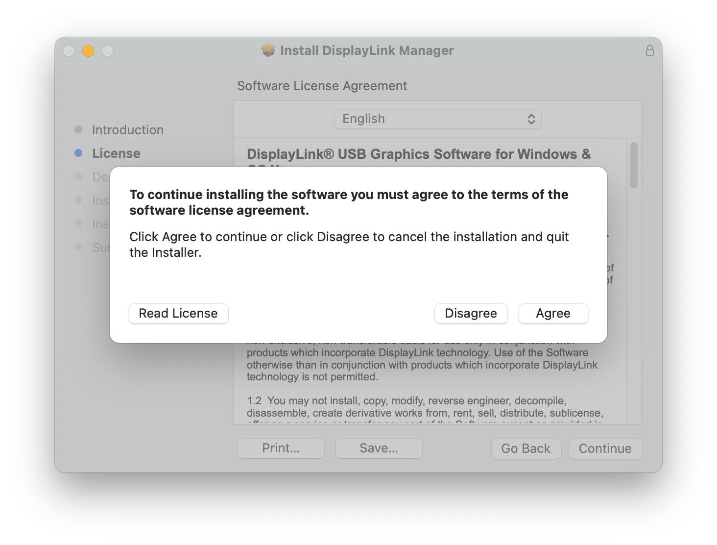 DisplayLink Installer License Agreement