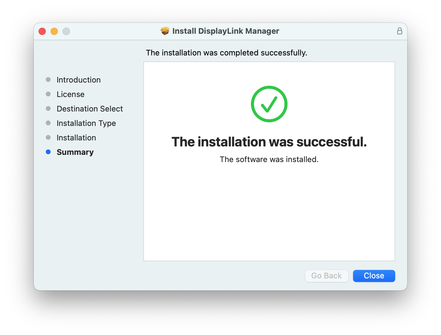 DisplayLink Installer Process Complete