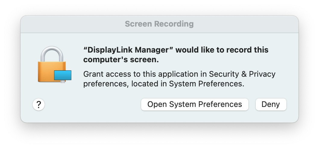 DisplayLink App Screen Recording Permission Prompt