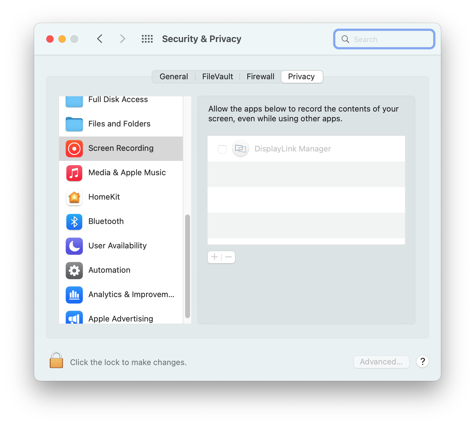 Security and Privacy Settings for Screen Recording