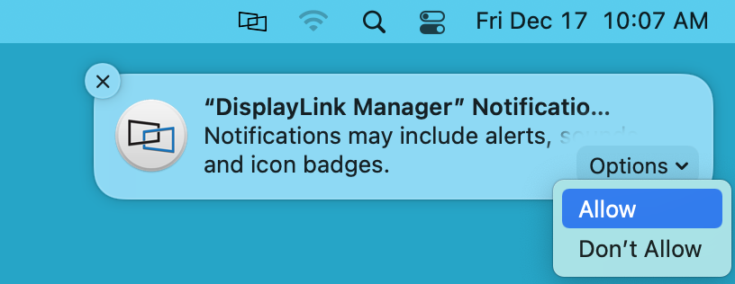 DisplayLink App Notification Permission Allow
