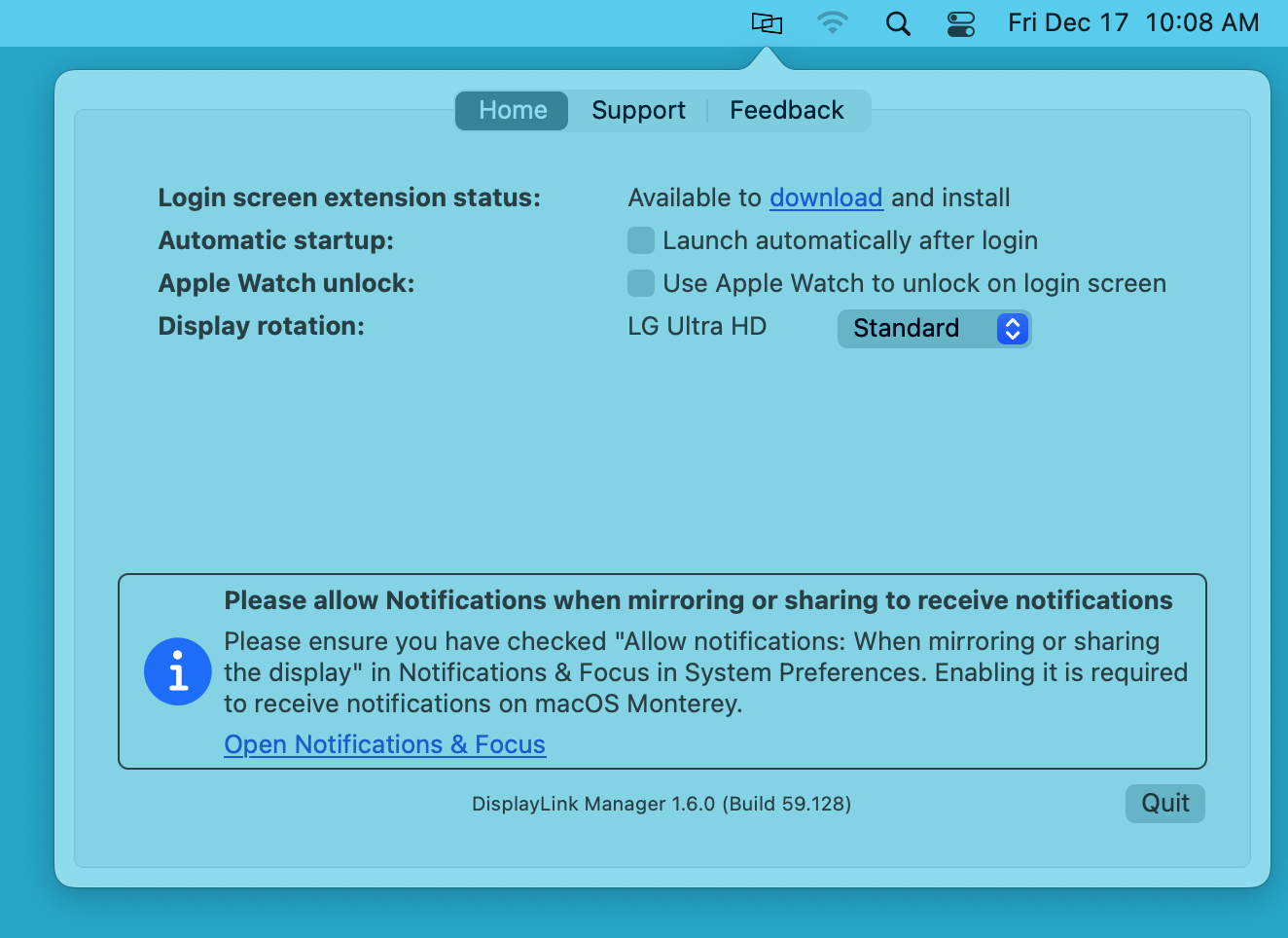 Main DisplayLink Status Window