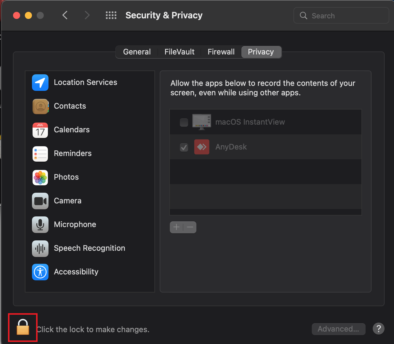 InstantView Click Padlock Security Settings