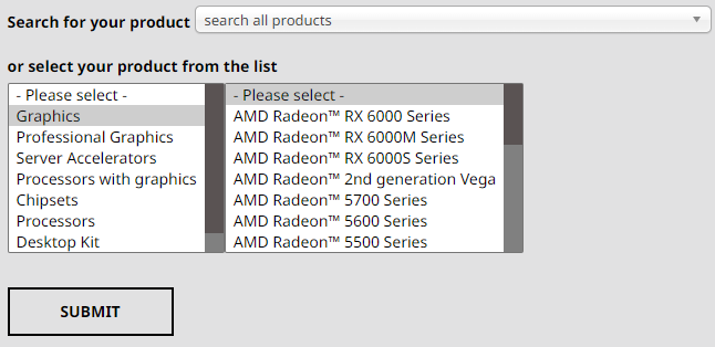 AMDdriver selection page