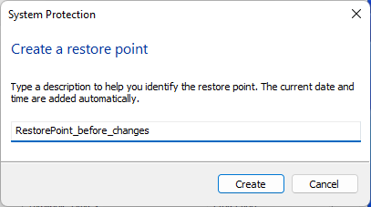 Create a restore point name restore point