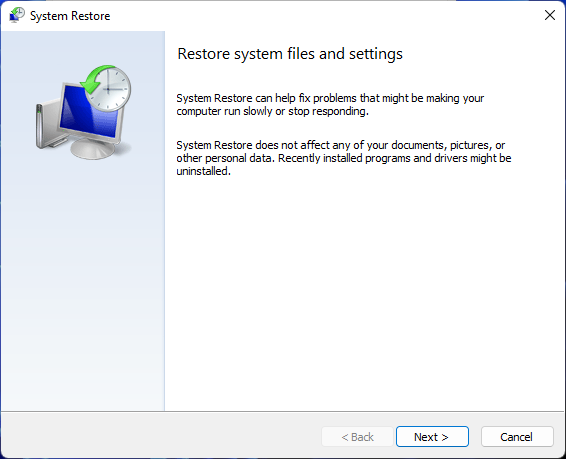 Launching system restore