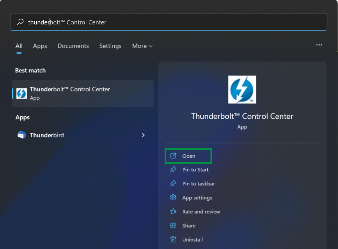Thunderbolt Control Center Installation from Microsoft Store