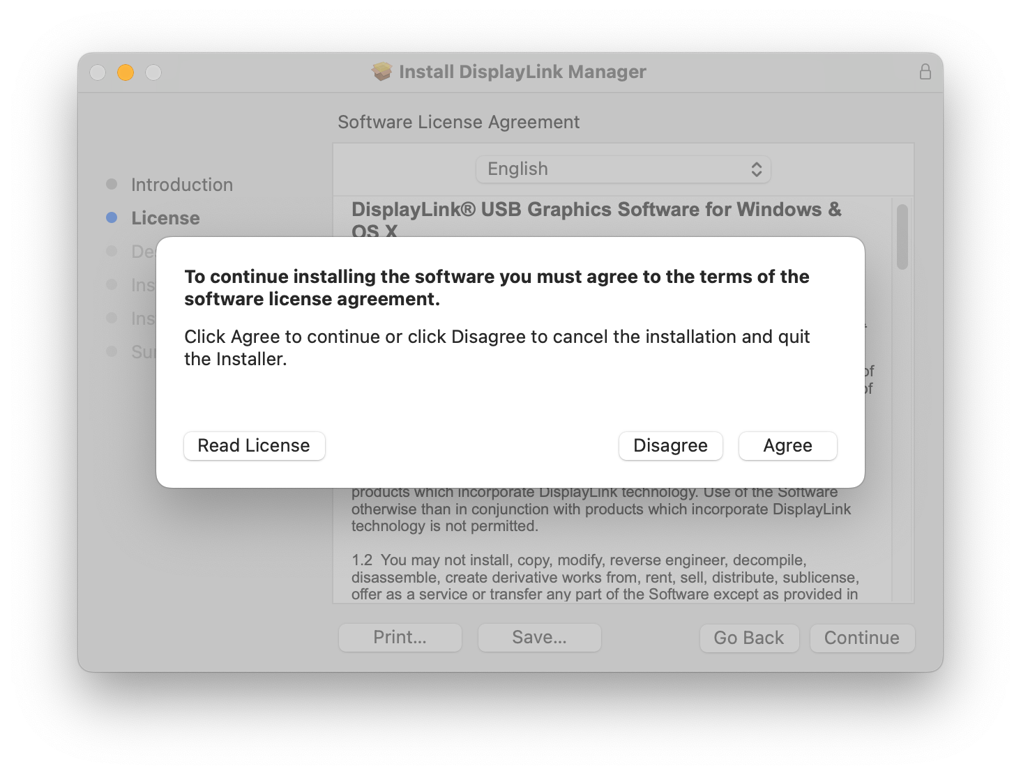 displaylink installer license agree