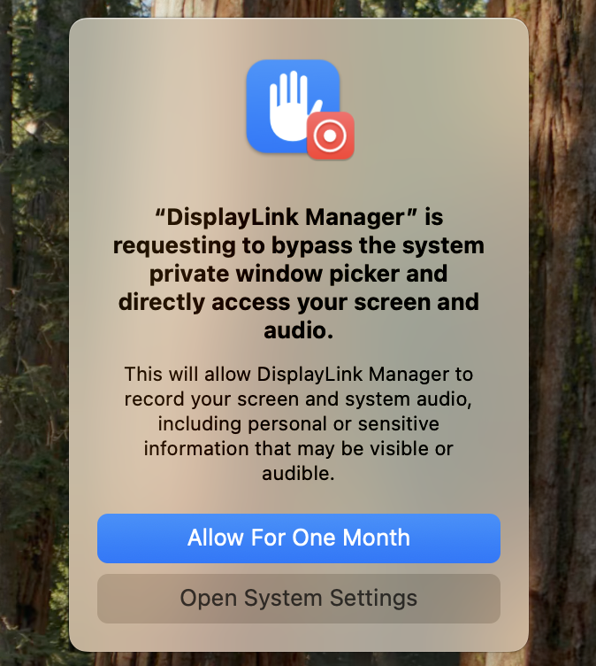 macOS 15 Sequoia Monthly DisplayLink Approval Prompt