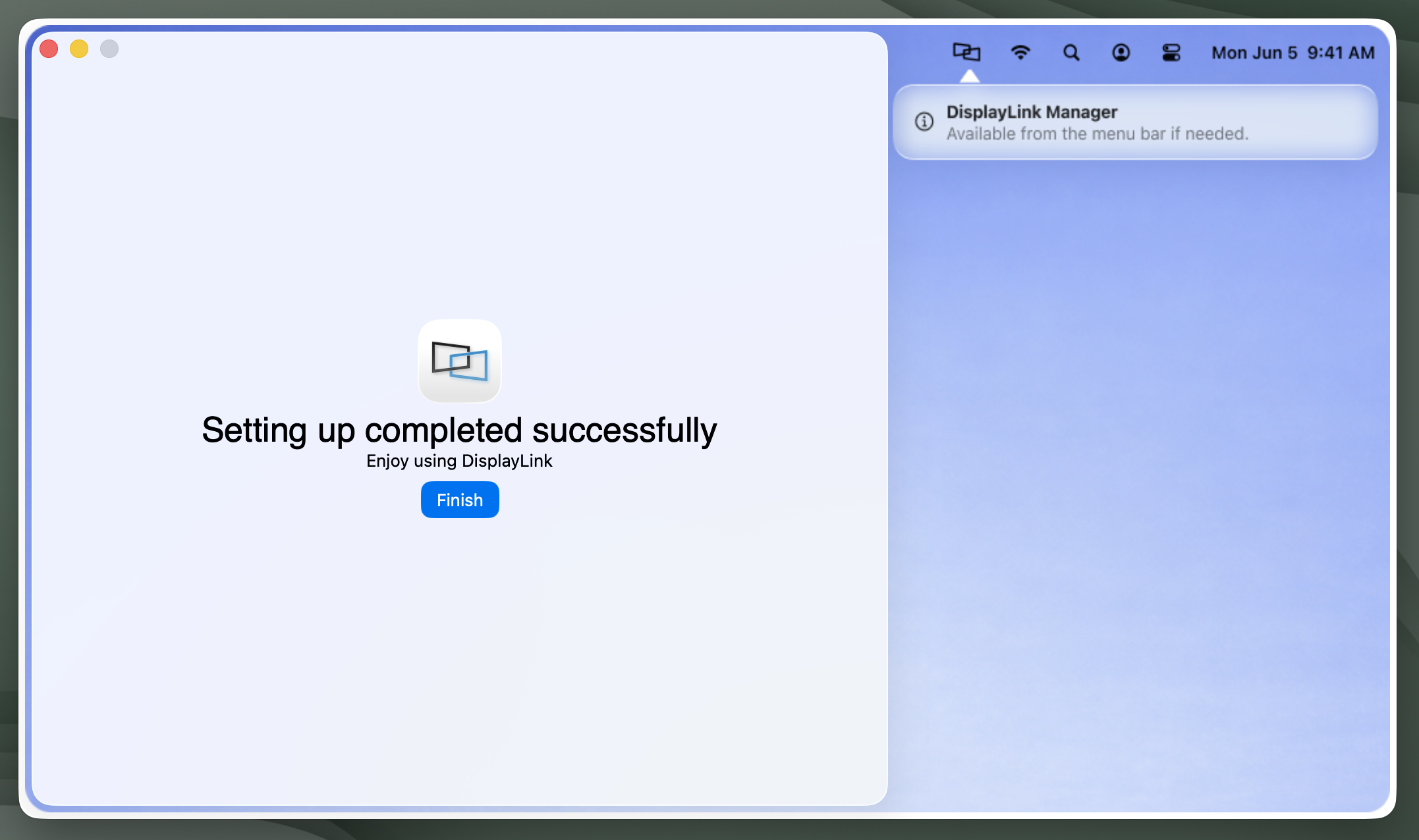 displaylink wizard setup completed successfully