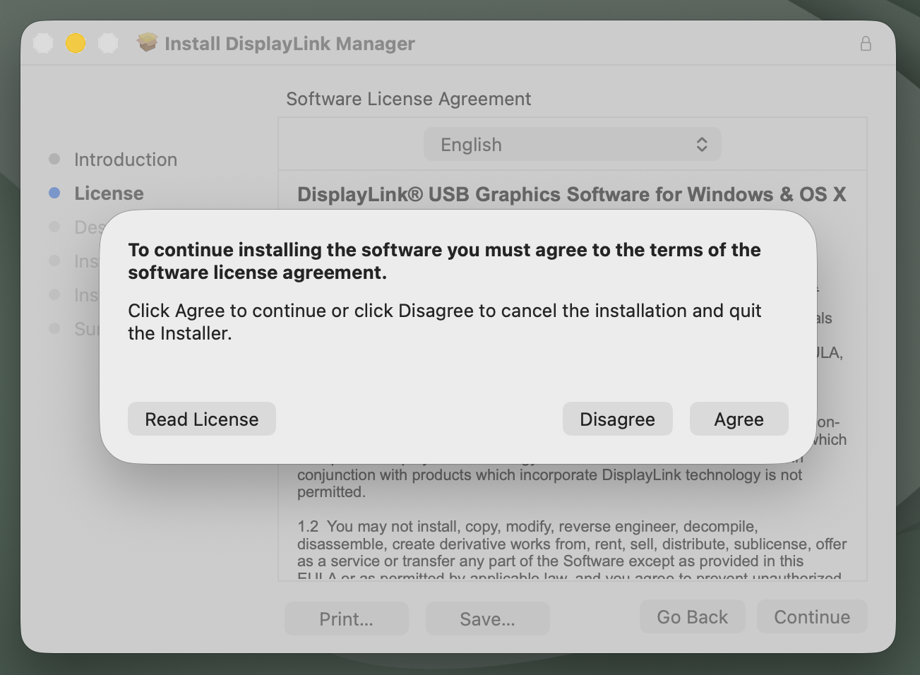 install wizard license agree