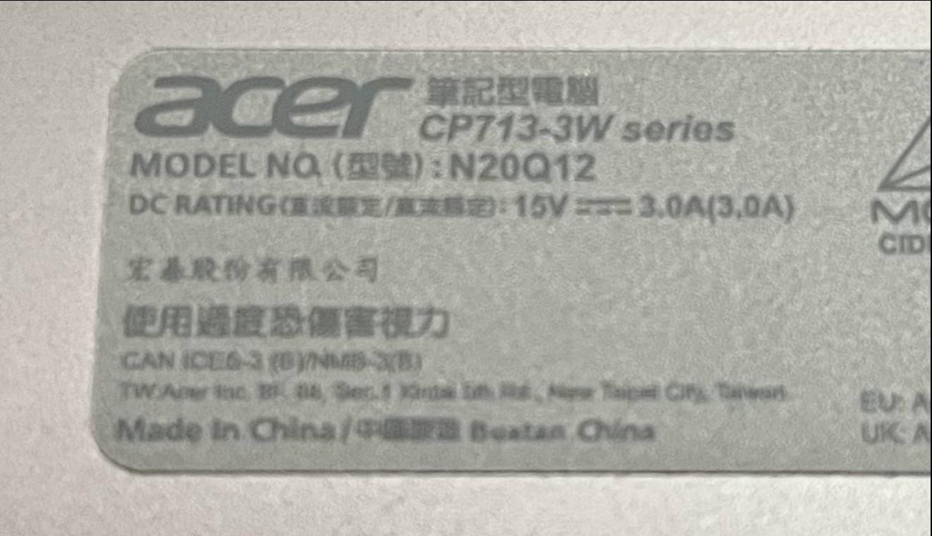 Acer Chromebook label photo