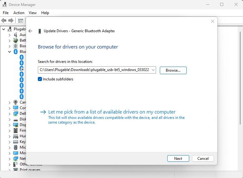 usb-bt5 device manager choose drivers