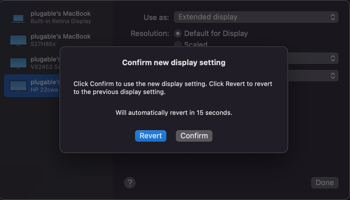 macOS 12 Display Settings rotation confirmation window