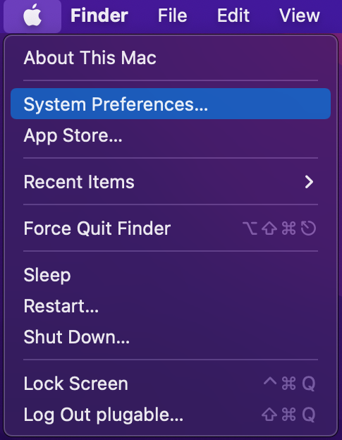macOS 12 Apple Menu with System Preferences highlighted