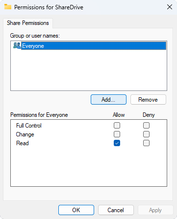 windows file sharing - permissions add user