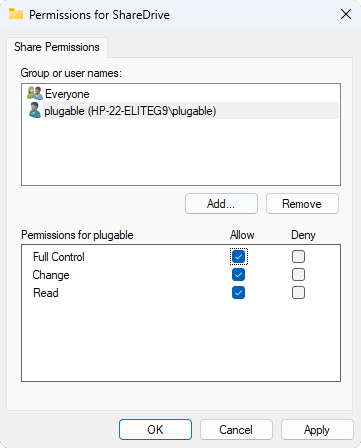 windows file sharing - assign permissions for share