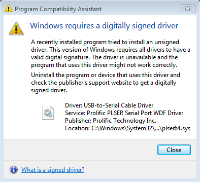 Windows 7 program compatibility assistant - windows requires a digitally signed driver