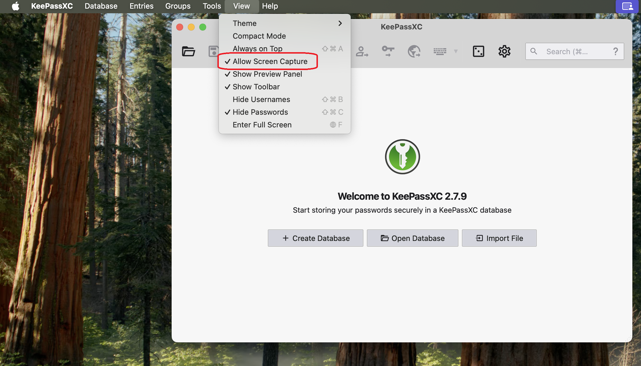 macOS KeypassXC Allow Screen Capture Option
