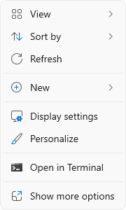 Windows 11 Right-click on desktop menu