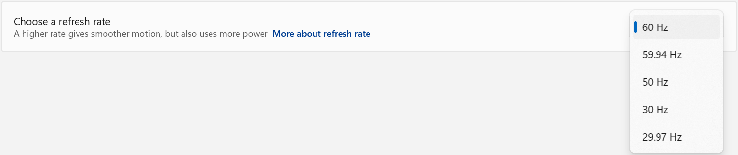 Windows 11 settings system display advanced select refresh rate