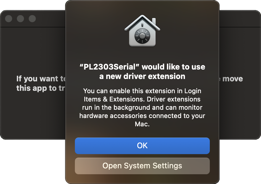 pl2303serial driver extension first launch