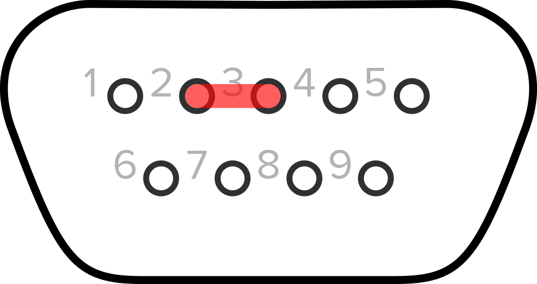 DB9 labelled pinout with pins 2 and 3 bridged