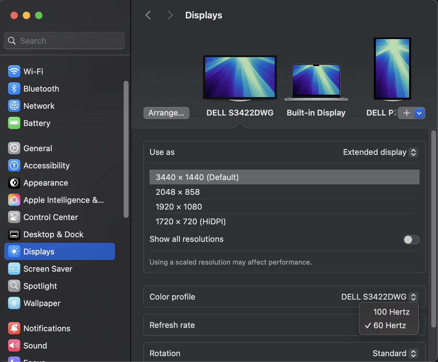 macOS Refresh Rate set to 60Hz