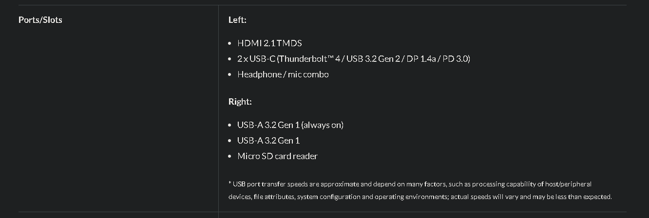 manufacturer port specifications example image