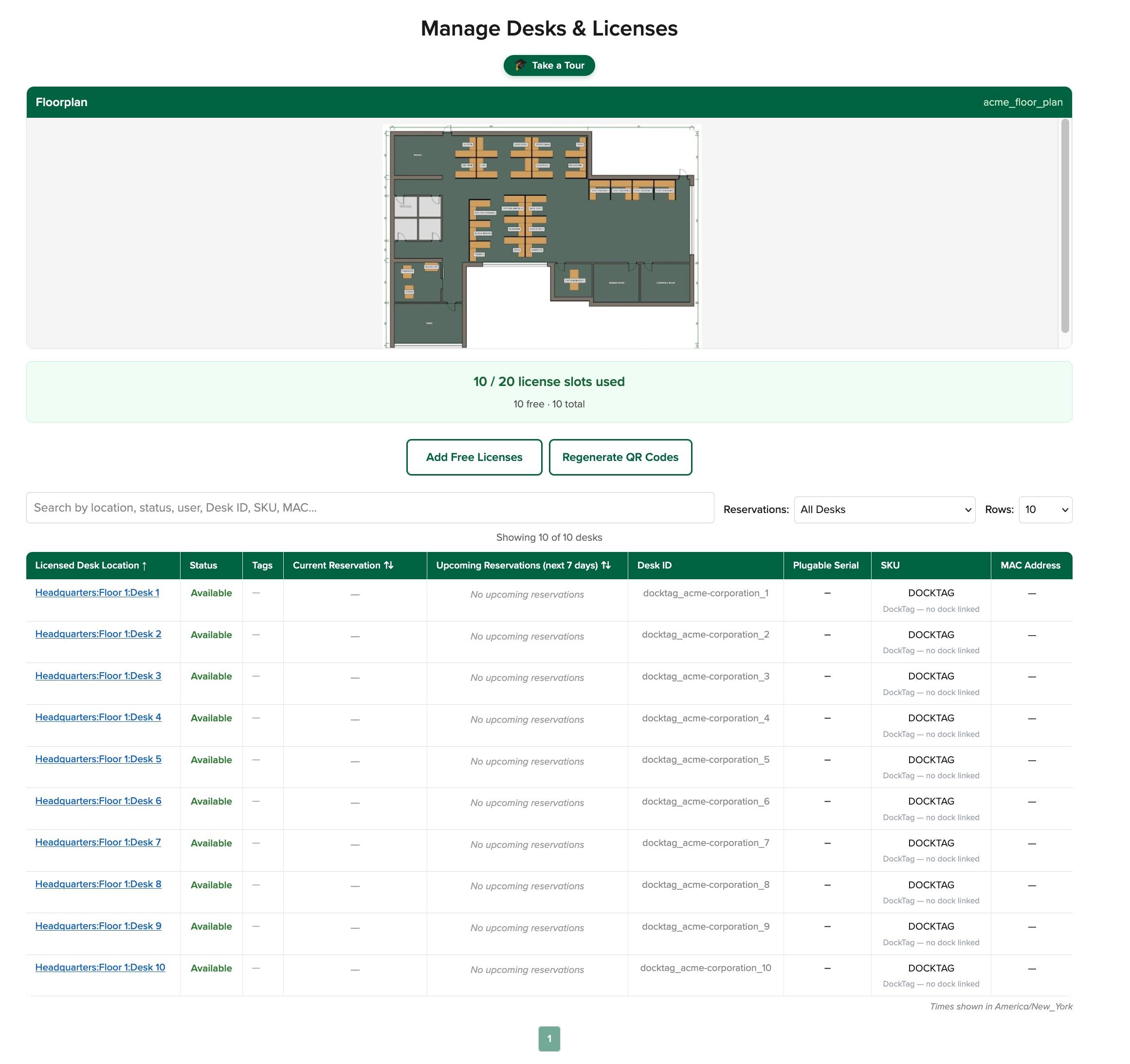 docktag v2 manage desks and licenses