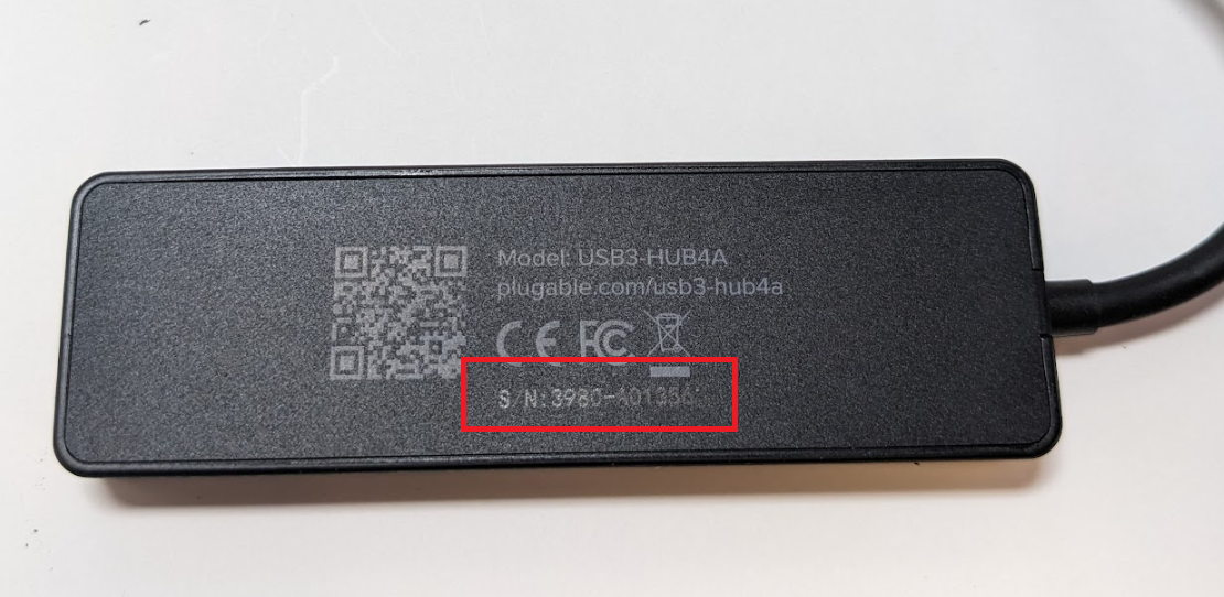 USB3-HUB4A serial number location on product