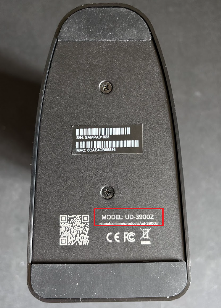 UD-3900Z Model Name Location on Docking Station