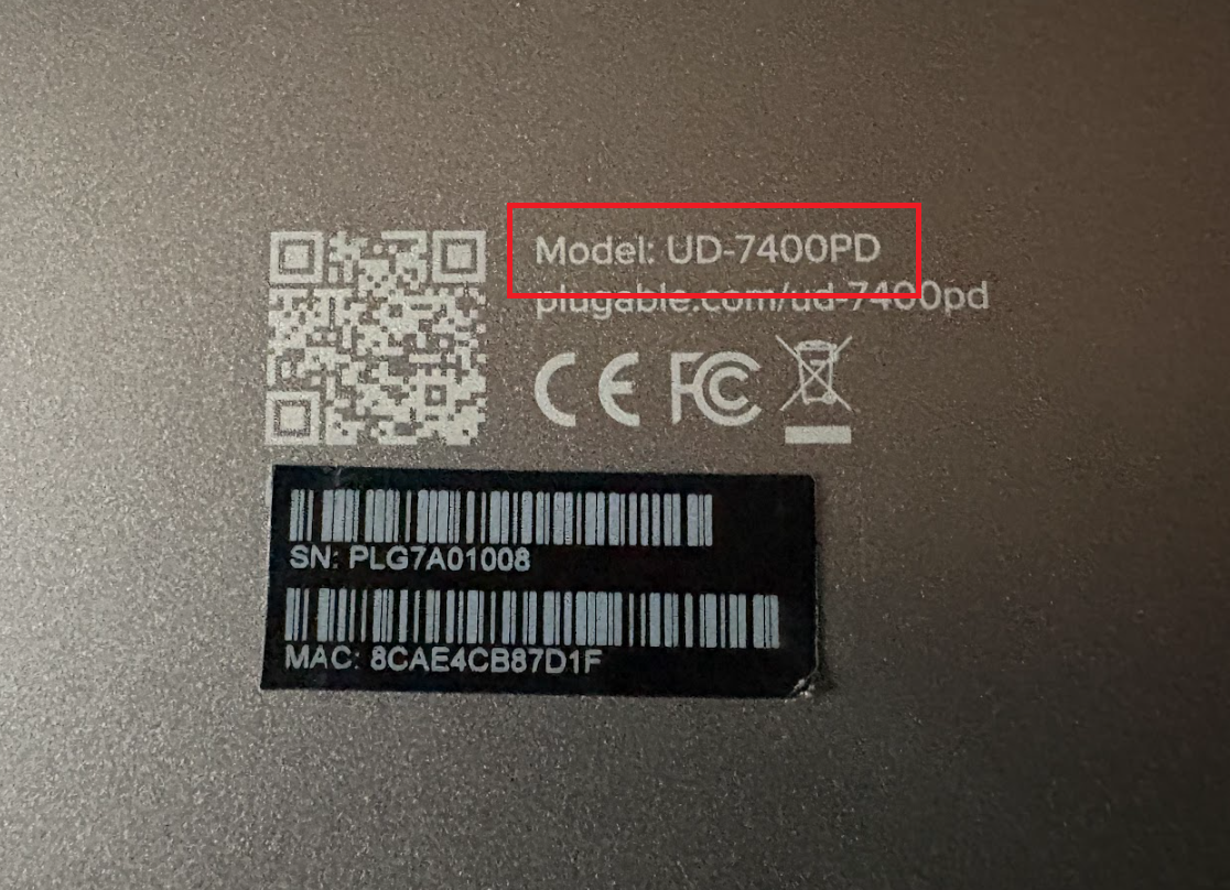 UD-7400PD Model Name Location on Docking Station