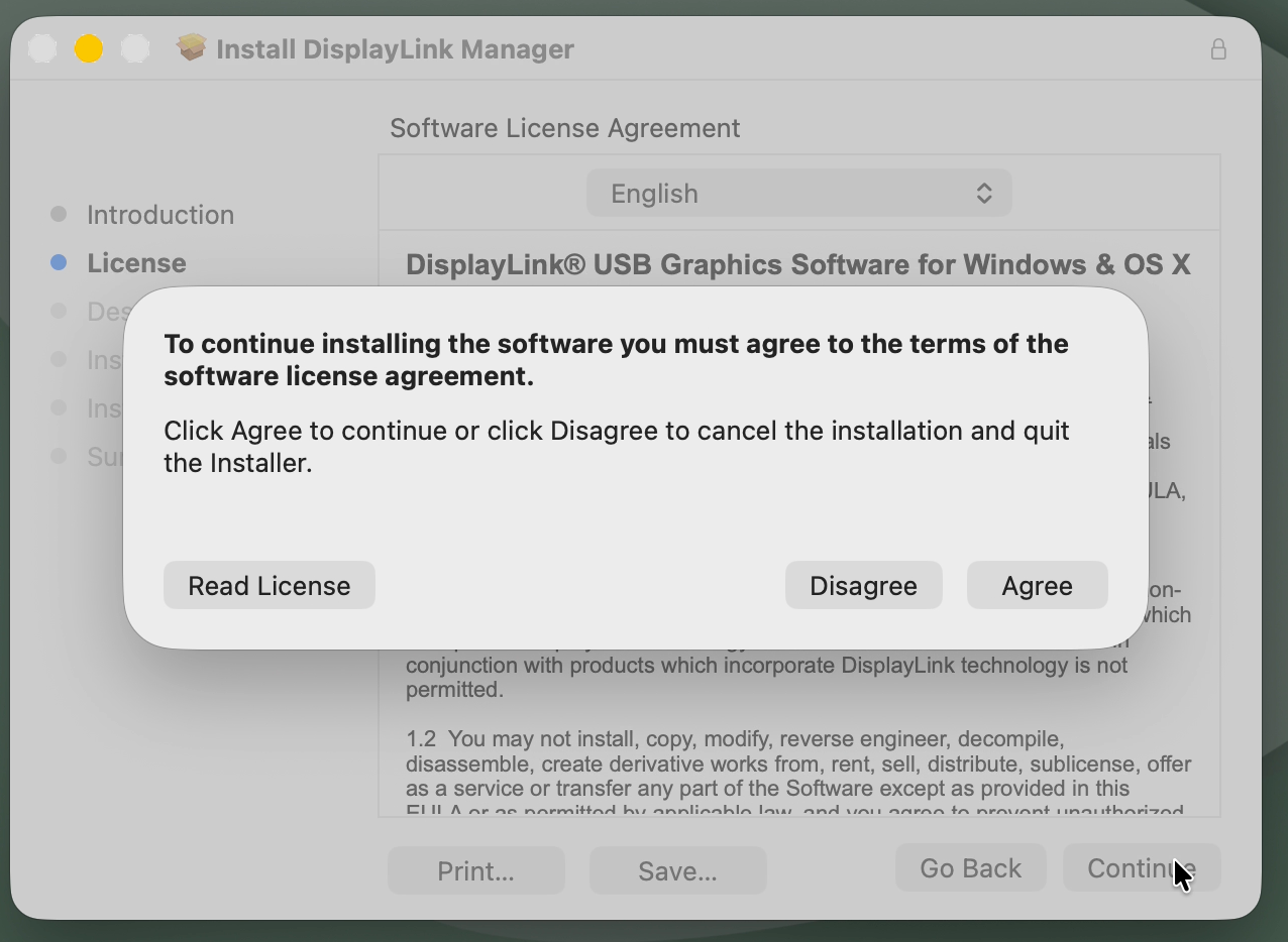 displaylink manager agree license