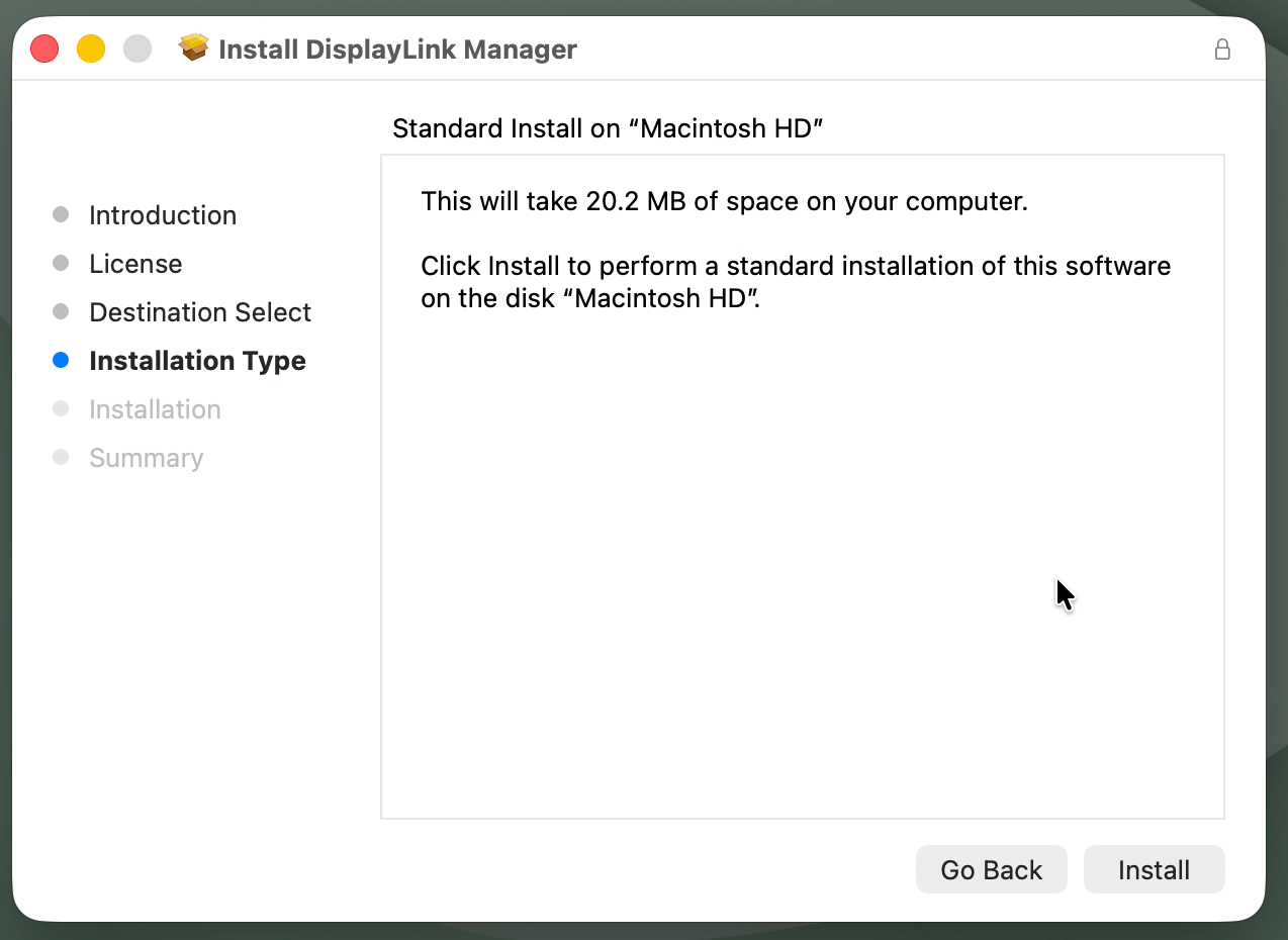 displaylink manager install button
