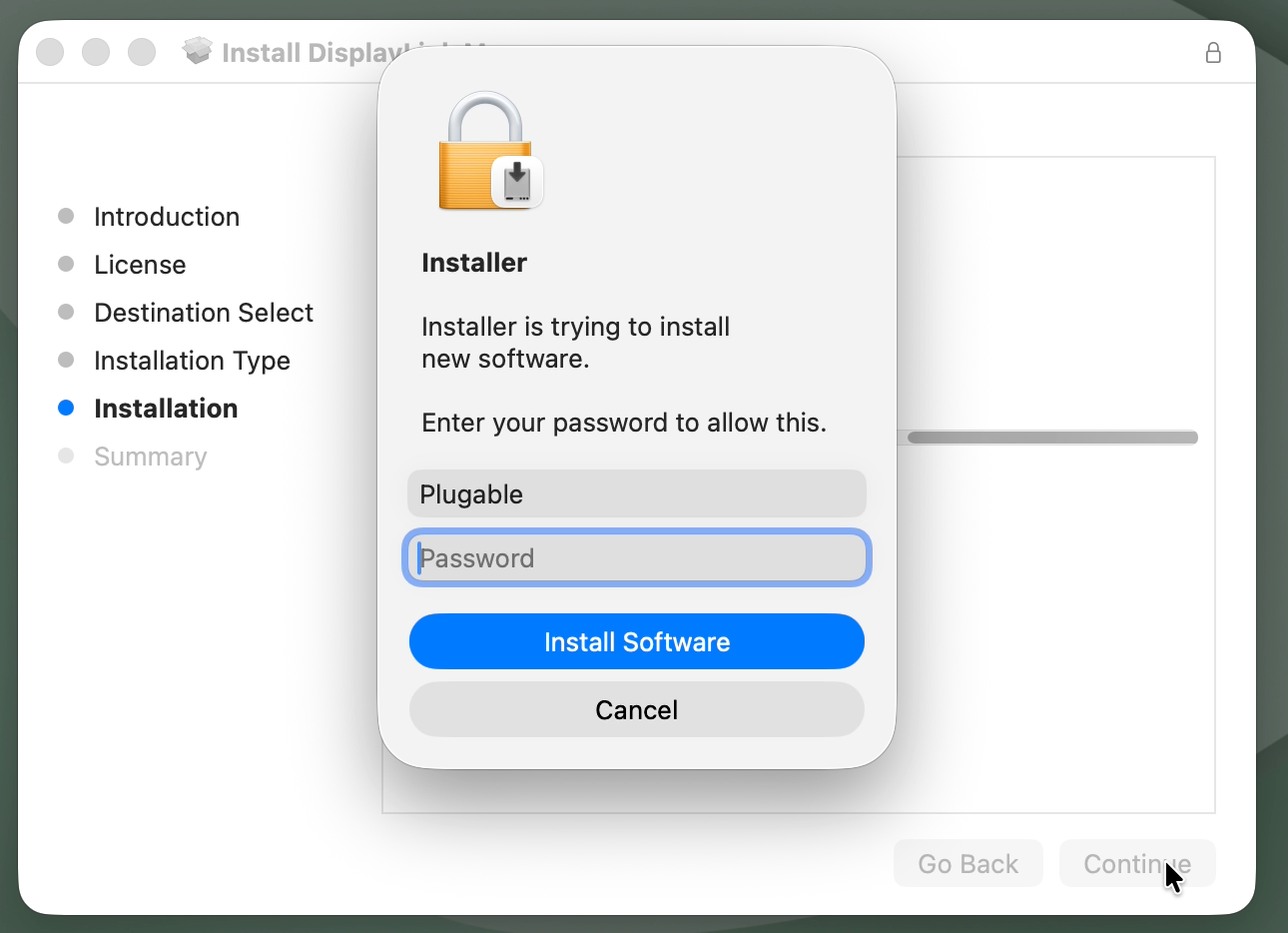 displaylink manager install password prompt