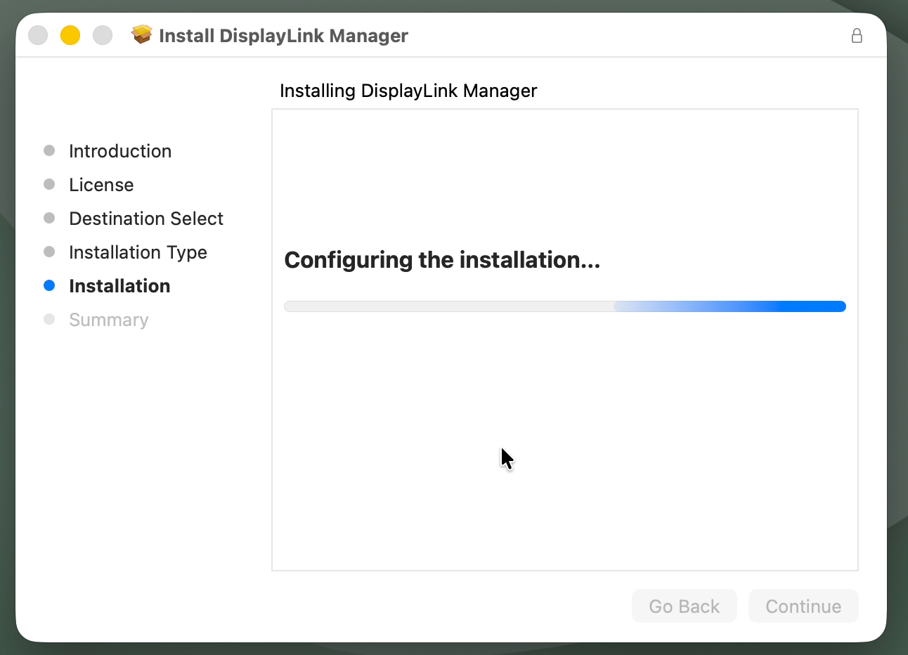displaylink manager installation in process