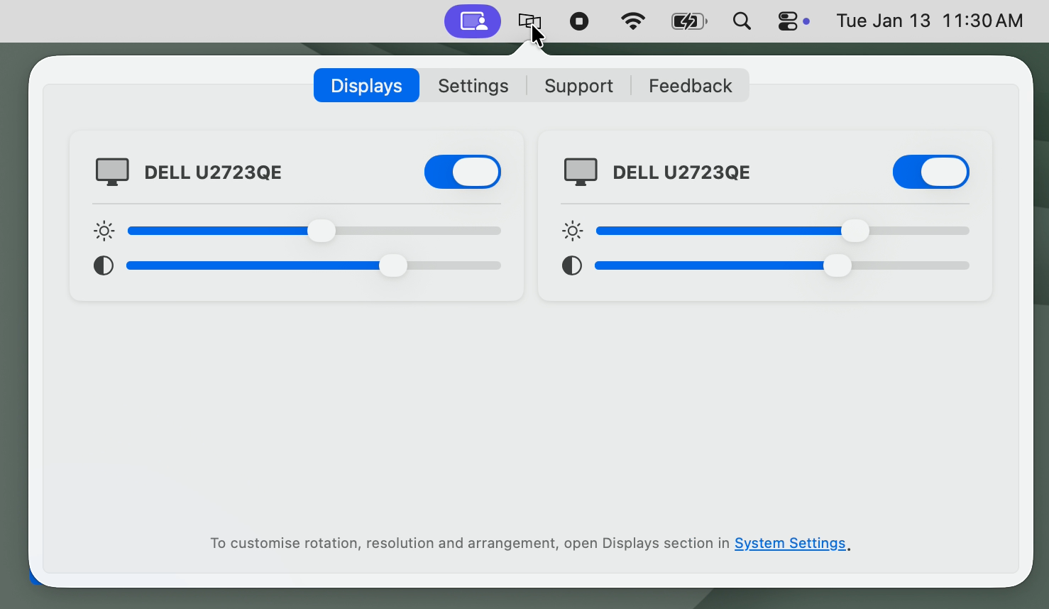 displaylink manager displays tab two displays connected