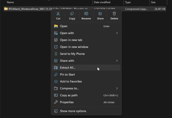 Context menu showing Extract All option