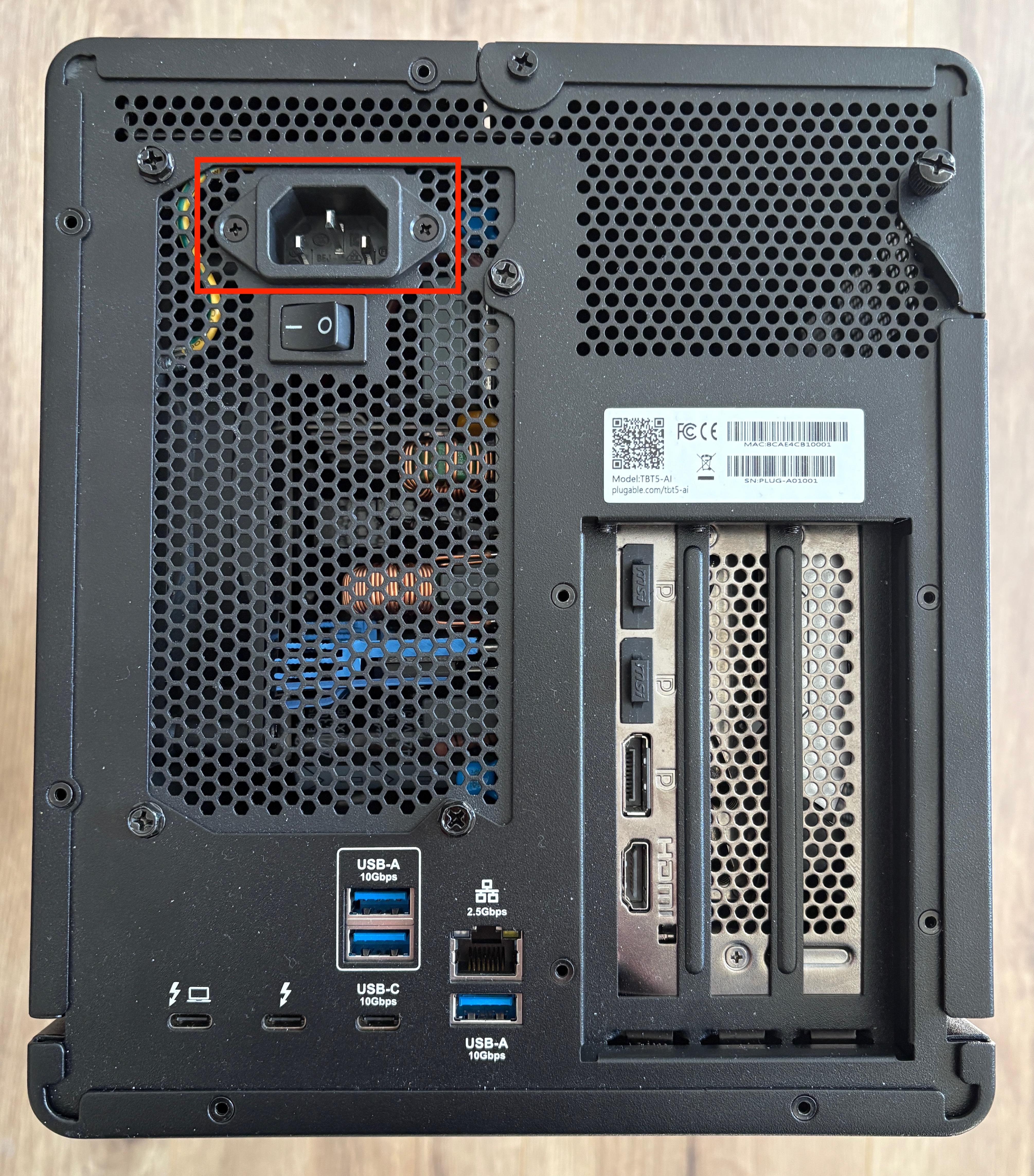tbt5-ai rear view gpu installed power input highlighted