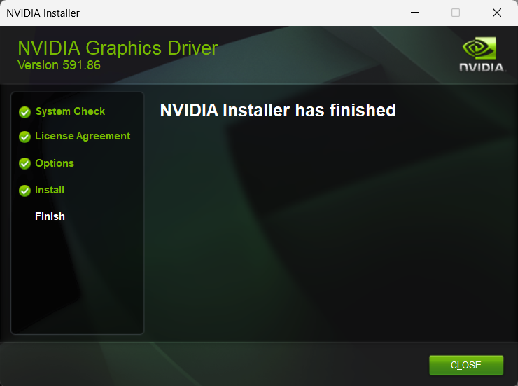 NVIDIA graphics driver installation complete
