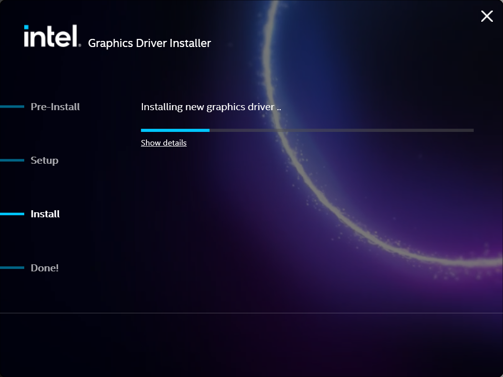 Intel graphics drivers installation progress