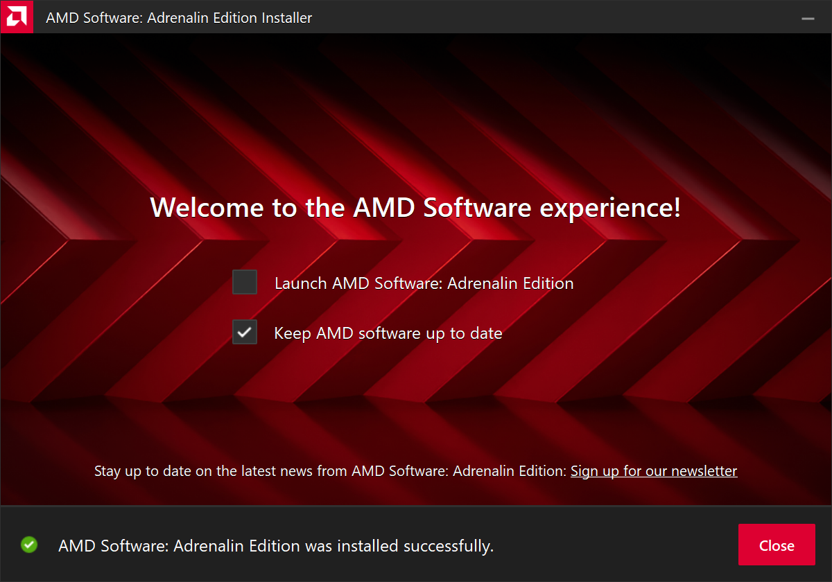 AMD driver installation complete