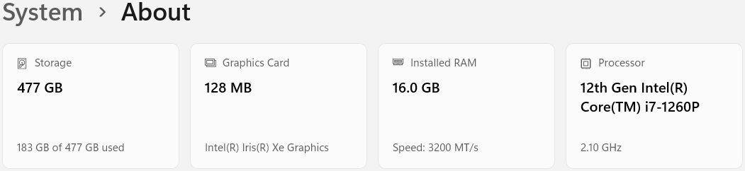 windows settings system about processor identification