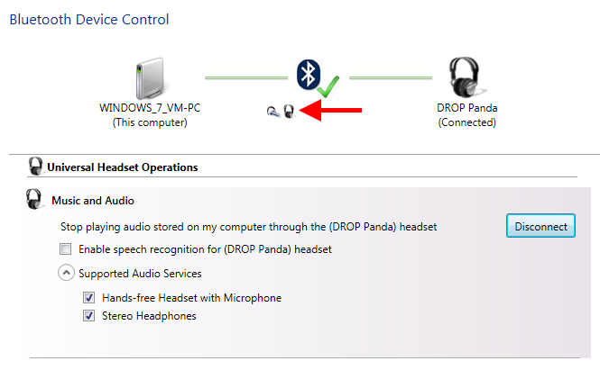 Icons showing that audio services are connected in Windows 7